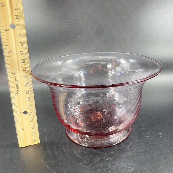Hand Blown Optic Swirl Footed Bowl Dish Transparent Pink Glass Bowl Hand Made - Picture 4 of 16